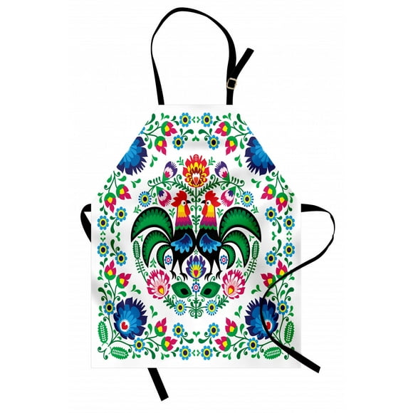 WHITE KITCHEN APRON WITH PATTERNS inspired by Polish Folk Art from Lowicz WHITE KITCHEN APRON WITH PATTERNS inspired by Polish Folk Art from Lowicz